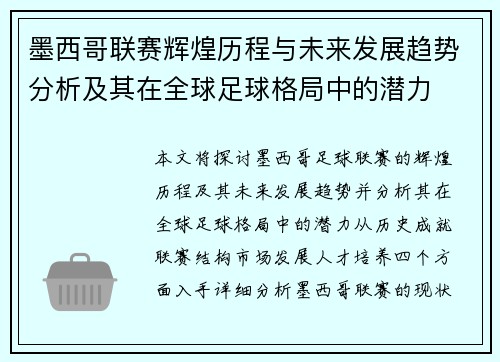 墨西哥联赛辉煌历程与未来发展趋势分析及其在全球足球格局中的潜力