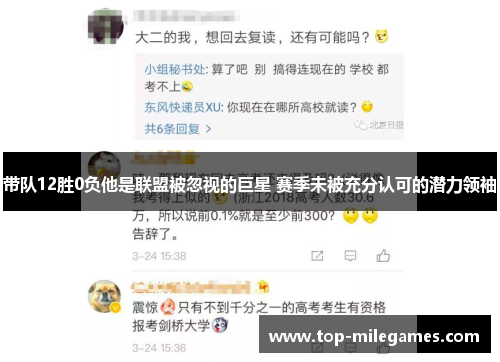 带队12胜0负他是联盟被忽视的巨星 赛季未被充分认可的潜力领袖