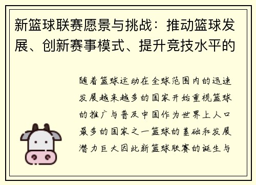新篮球联赛愿景与挑战：推动篮球发展、创新赛事模式、提升竞技水平的路径探讨